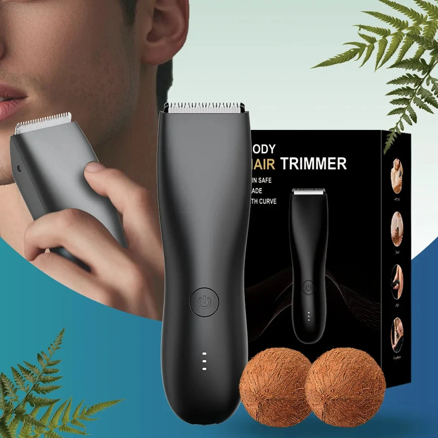 [IPX6] Men's Groin/Body Trimmer w/ SkinSafe - Foil Blades & Precision, Rechargeable Ball Shaver for Sensitive Skin