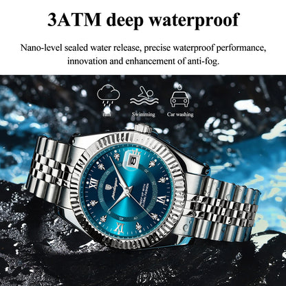 POEDAGAR Original Men Wristwatch Waterproof Luminous Date Business Man Clock Stainless Steel Quartz Military Men's Watches Reloj