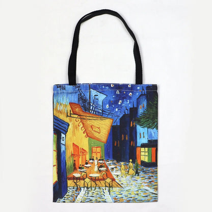 Van Gogh Series Canvas Bag Oil Painting Starry Night Sunflower Apricot Flower Coffee Holder Handbag Lightweight Shoulder Bag