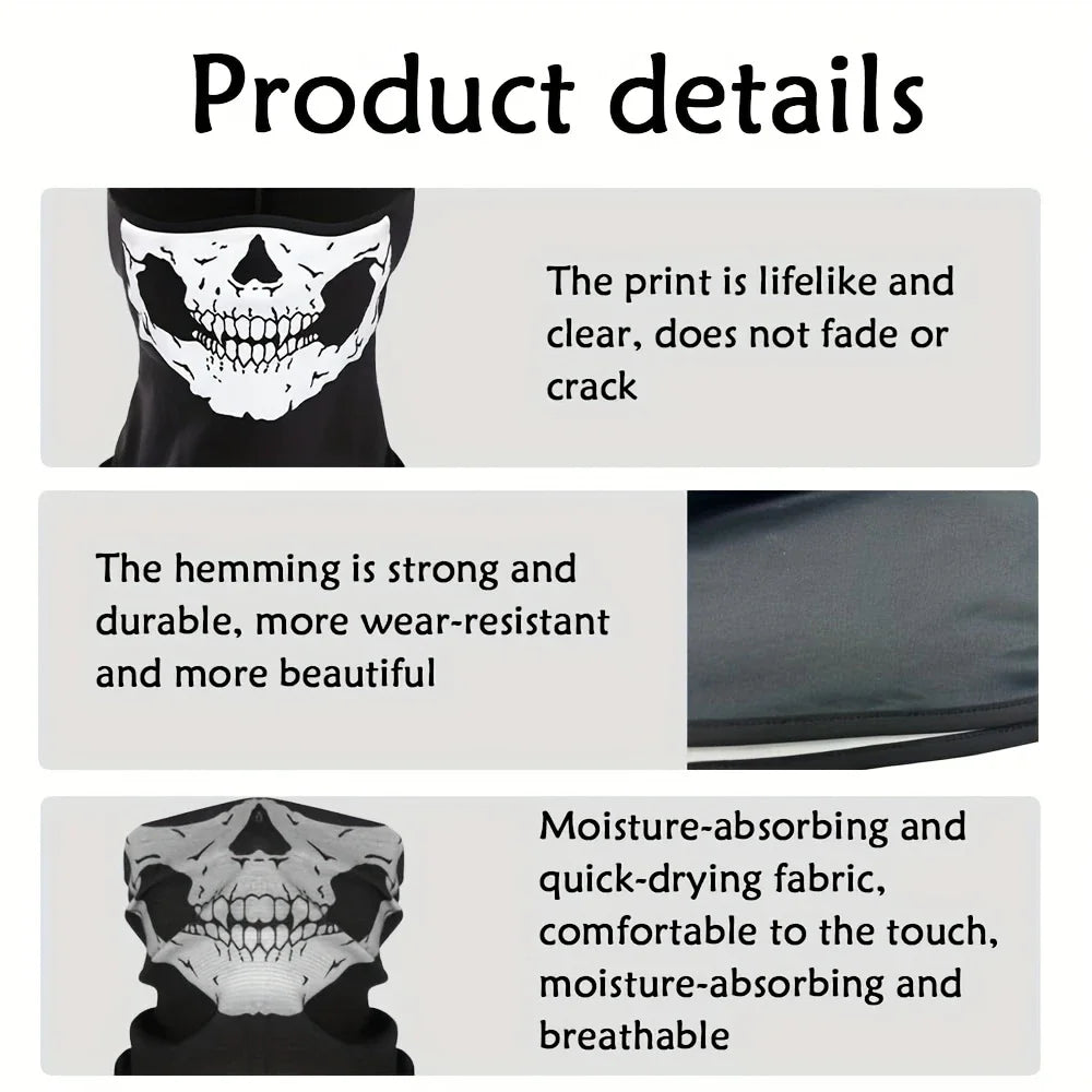Motorcycle Balaclava Full Face Mask Skull Print Motorbike Full Face Mask Windproof Skiing Head Neck Warmer Bicycle Helmet Liner