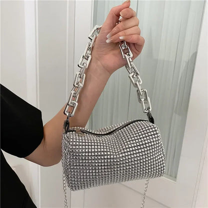 Allover Rhinestone Bucket Bag, Glitter Chain Prom Purse, Women's Mini Crossbody Bag