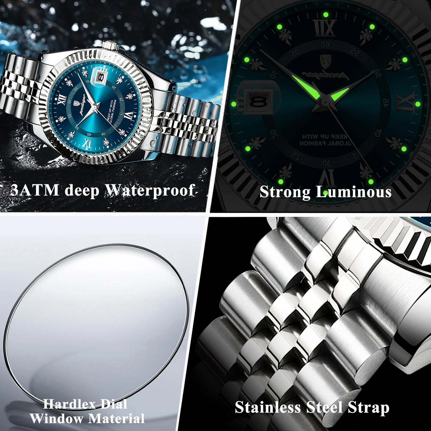 POEDAGAR Original Men Wristwatch Waterproof Luminous Date Business Man Clock Stainless Steel Quartz Military Men's Watches Reloj