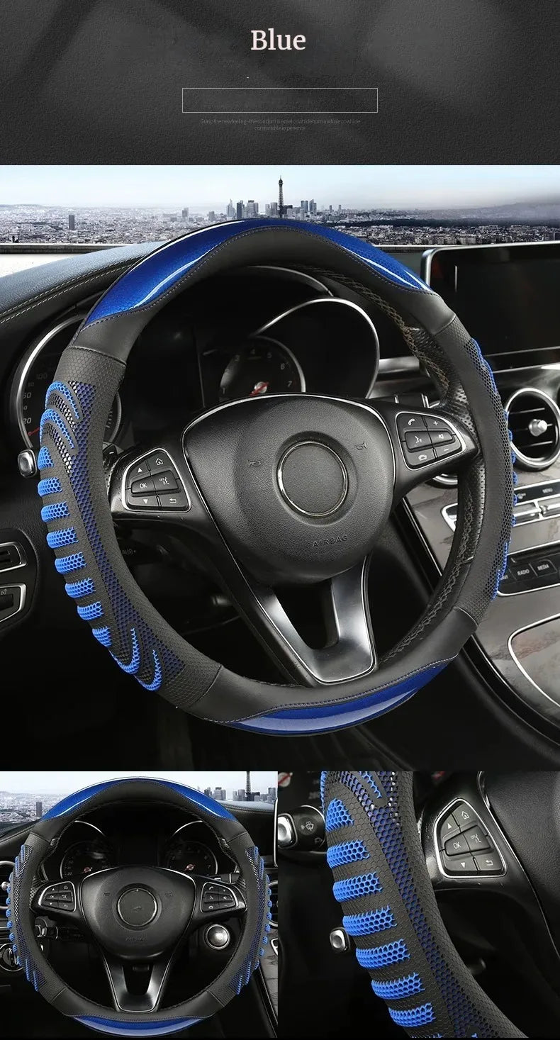 Three-dimensional Honeycomb Steering Wheel Cover  Durable Leather Cover with Anti-slip Linning Universal 14.5-15in