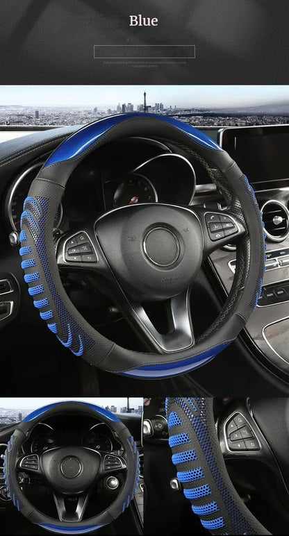 Three-dimensional Honeycomb Steering Wheel Cover  Durable Leather Cover with Anti-slip Linning Universal 14.5-15in