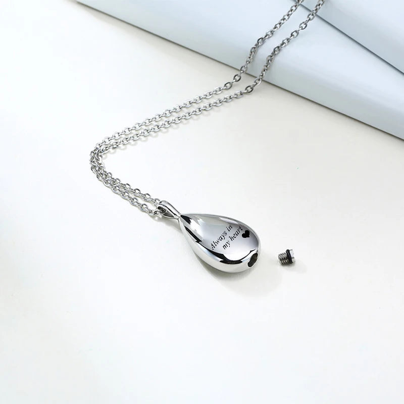 Teardrop Ashes Necklace Keepsake Urn Pendant Simple Elegant Cremation Memorial Jewelry -Always in my heart