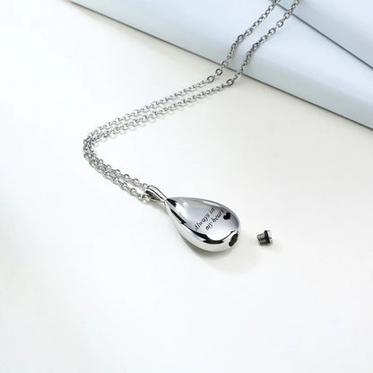 Teardrop Ashes Necklace Keepsake Urn Pendant Simple Elegant Cremation Memorial Jewelry -Always in my heart