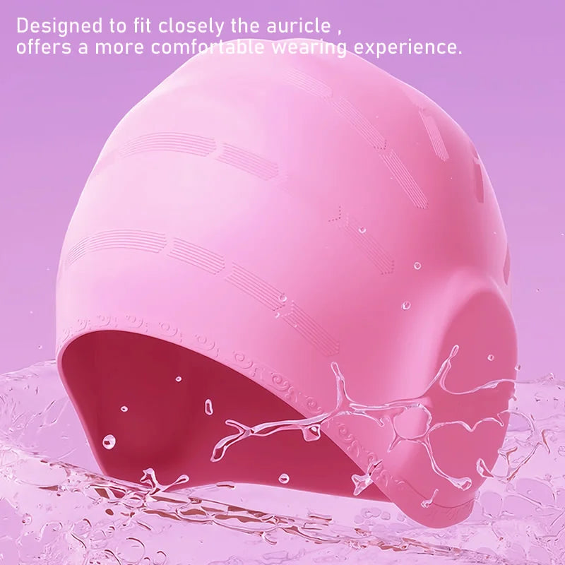 Ear Protection Silicone Swimming Cap for Women Men Long Hair Waterproof Enlarged Swim Pool Cap