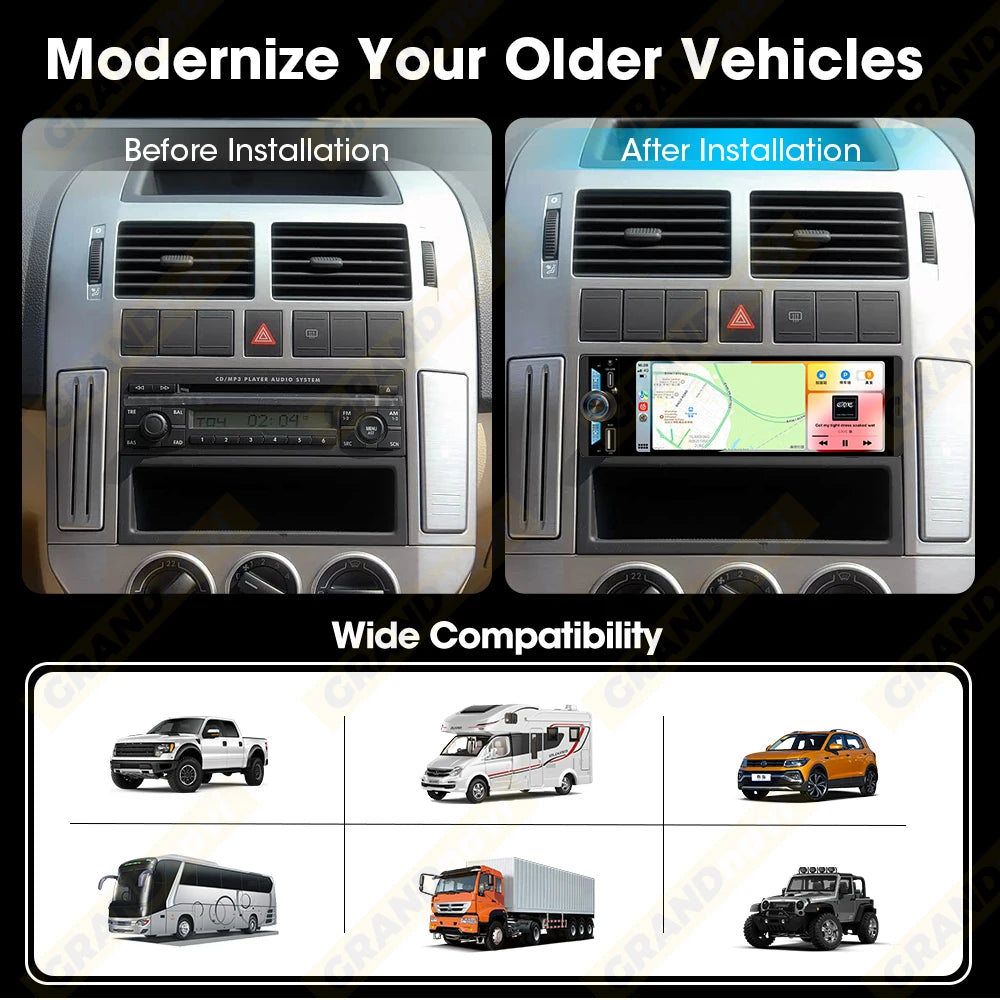 6.5 Inch 1Din IPS Screen Wireless Carplay Android Auto Airplay Car Radio MP5 Player Stereo Bluetooth FM Type-C PD3.0 Fast Charge
