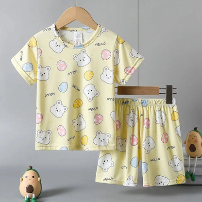2-Pcs Children's Casual Cute Home Service Suit Boy Casual Joker Bear Print Short Sleeve Girl Comfortable Joker Sweet Shorts Suit