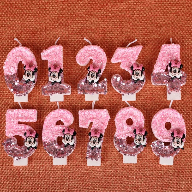 3D Number Birthday Cartoon 0-9 Minnie Mouse Candles Cake Anniversary Party Plug-in Birthday Cake Decoration Supplies DIY Gifts