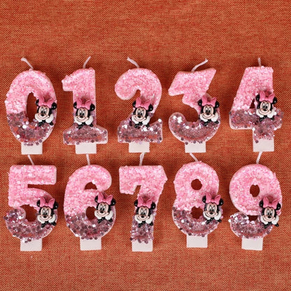 3D Number Birthday Cartoon 0-9 Minnie Mouse Candles Cake Anniversary Party Plug-in Birthday Cake Decoration Supplies DIY Gifts