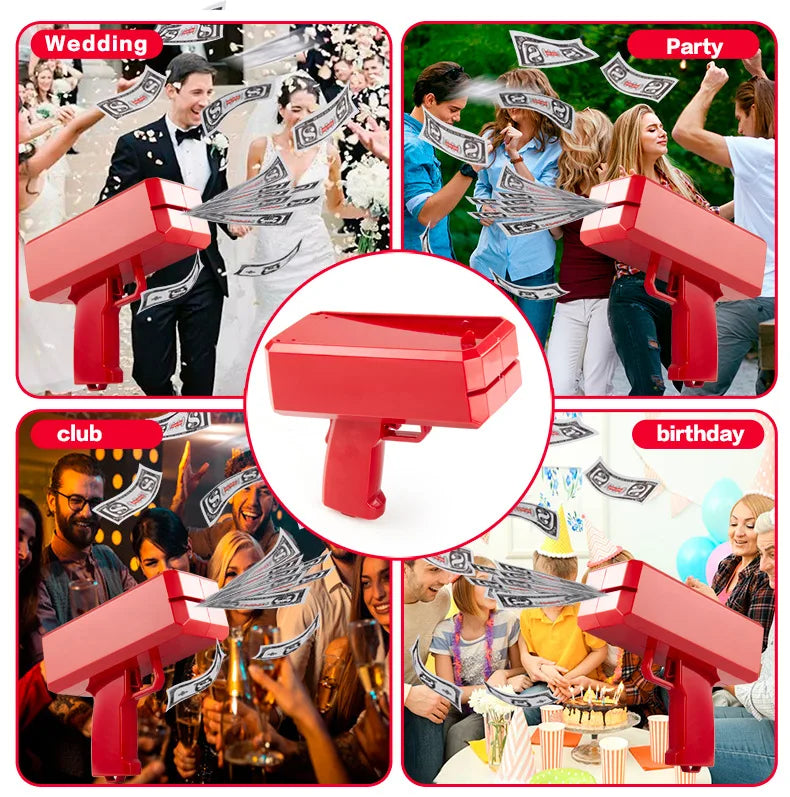 Banknote gun Party Games Pistol Party toys Games Cash Cannon Funny toys gun for banknotes Wedding Golden 100pcs fake money bills