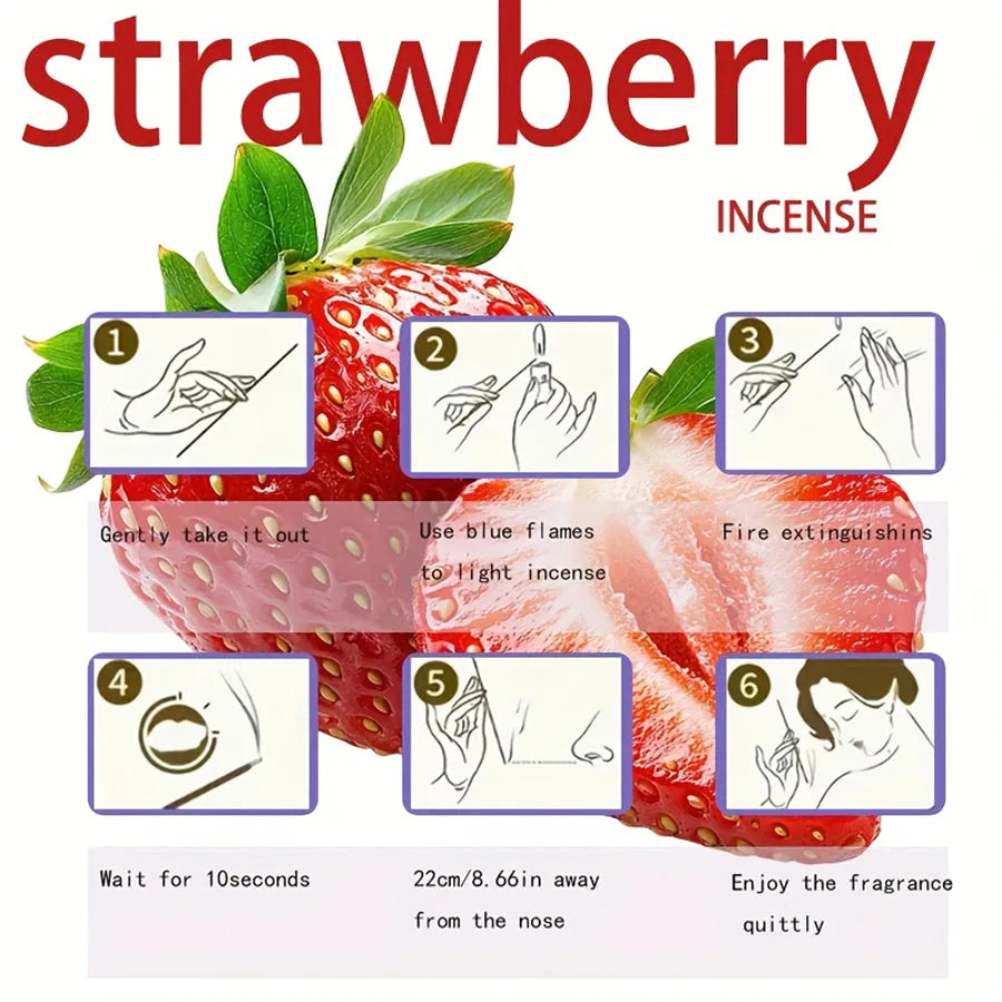 Red High-Quality Creamy Strawberry Incense Stick - Long-Lasting Strawberry Scent with Woody Notes, Fruit Meditation Yoga Home Office Party Holiday Gift, Eliminates Fatigue, Long-Lasting Fragrance (Doesn'T Scatter, Burns Evenl