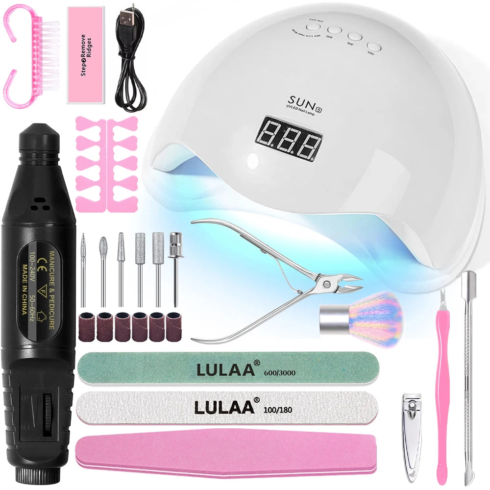 YIKOOLIN 13-in-1 UV LED Lamp Professional Nail Tool Set With UV/LED Nail Lamp 20000RPM Lectric Drill Machine Kit For Beginners