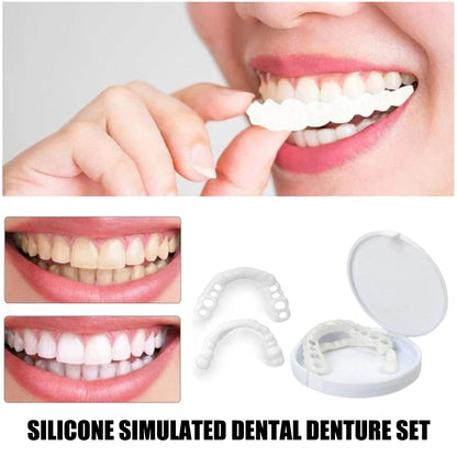 2 Pairs Silicone Denture Set Fit Temporary Orthodontic Teeth Dentures Fake Tooth Oral Hygiene Care Whitening Dentures Simulation