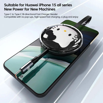 Sanrio Hello Kitty Cartoon Retractable PD 100W Cable USB Type C to Type C Fast Charging USB C to USB C Cable for iphone 15 Huawe