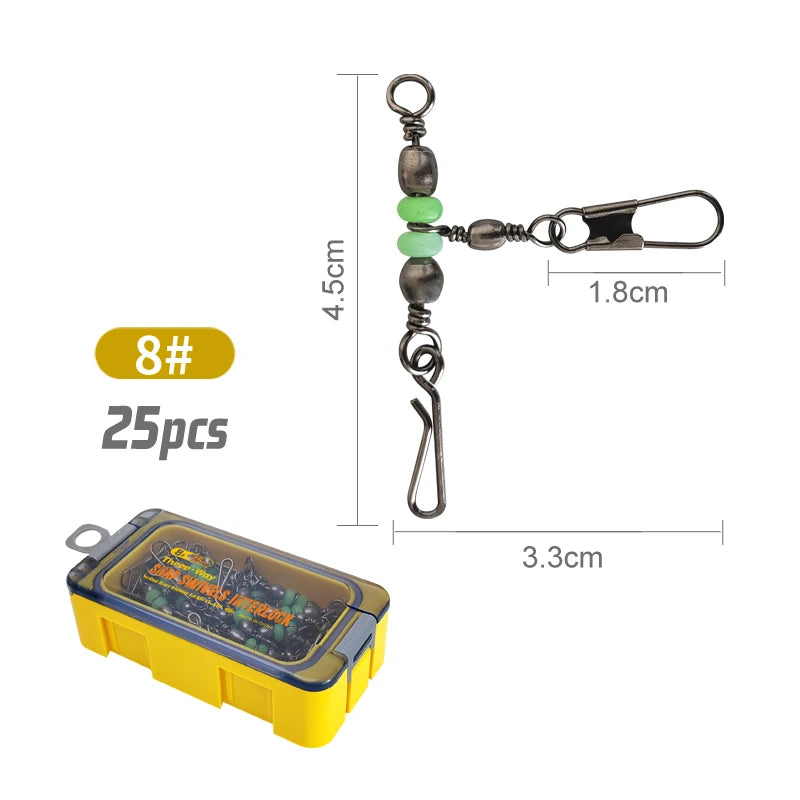 New Luminous Squid Jig Lure Swivels Fishing Bearing Rolling Swivel Solid Ring Fishing Connector With Interlock Snap Accessories