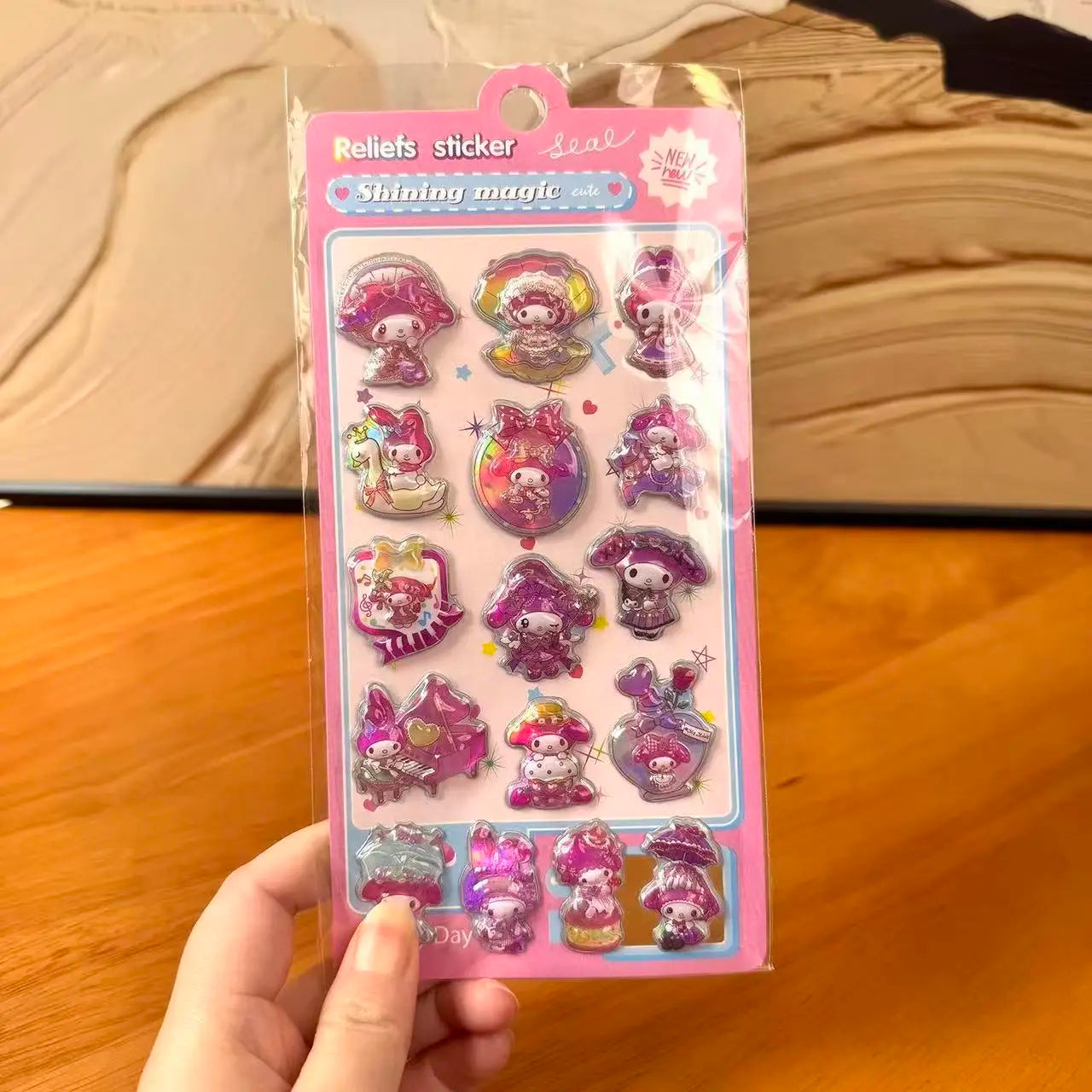 Kawaii Kuromi Cinnamoroll Melody 3D Embossed Double Layer Bubble Holographic Sticker for Scrapbook Phone Sticker ボンボン ドロップシール