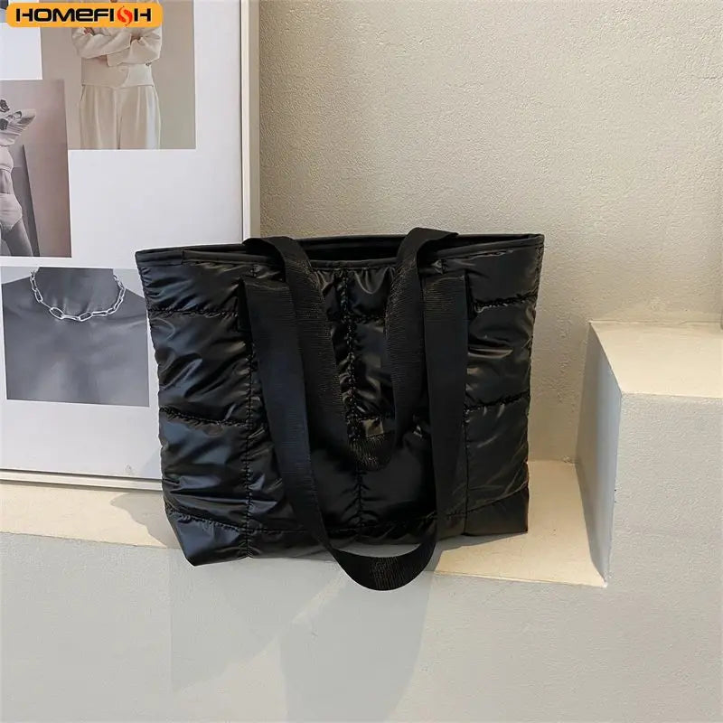 HOMEFISH Ladies Tote Handbags Large Capacity Cotton Padded Shopping Bag Rhombus Portable Handbag Quilted Solid