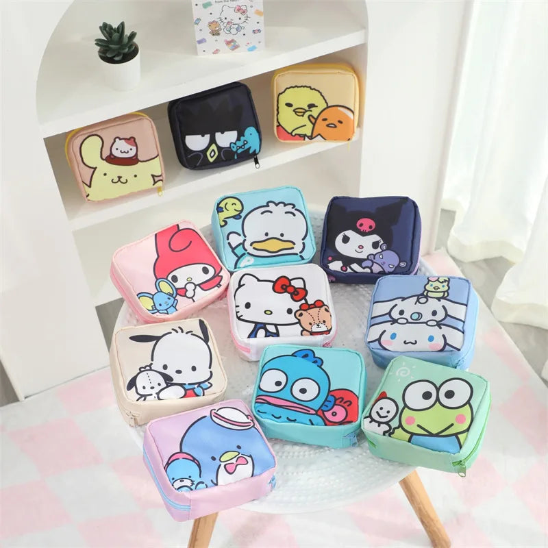 Hello Kitty Kuromi Menstrual Bag Cute Girly Cinnamoroll Hangyodon Pochacco Capacity Sanitary Napkin Storage Bag