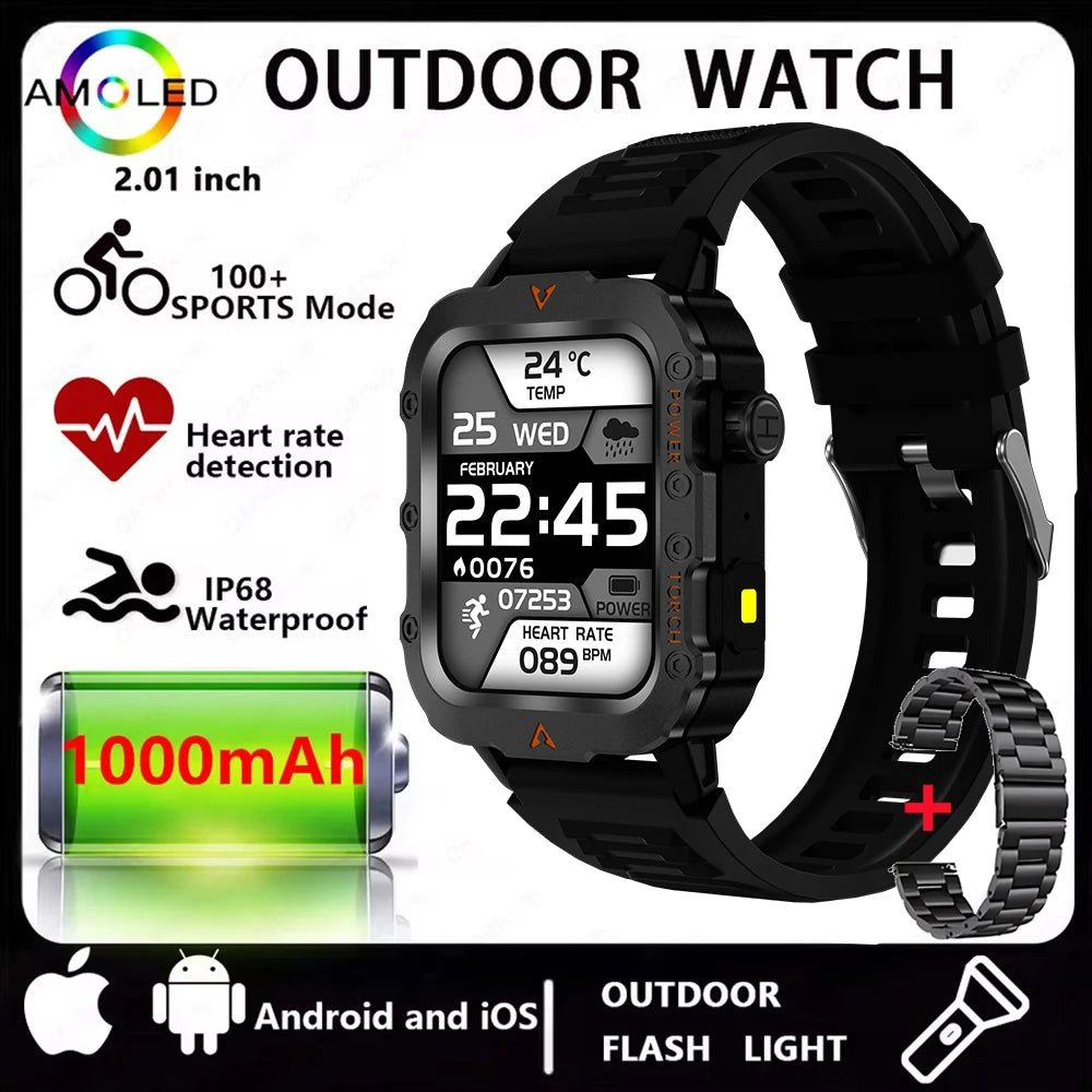 Men Smart Watch Bluetooth Call Sleep Heart Rate Health Monitor Outdoor LED Flashlight Waterproof Sports Watche For Android IOS