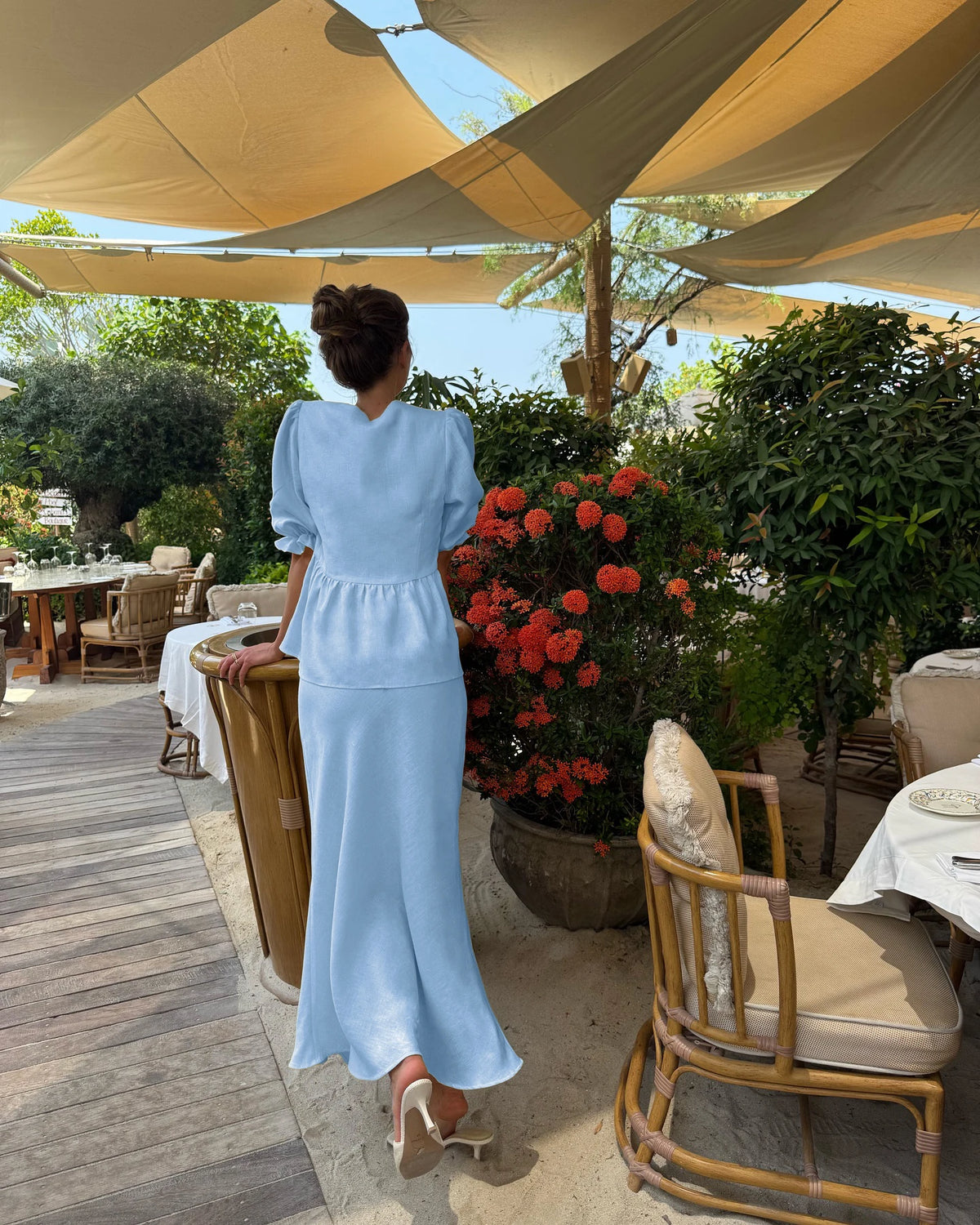 Bornladies 2025 Summer Women's 100% Cotton V-Neck Lace-Up Bubble Sleeve Shirt  Long Skirt Set Loose Casual Two-Piece Suit