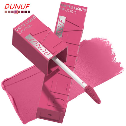 DUNUF 8-Color Matte Velvet Smooth Easy-to-Apply Square Tube Lip Gloss Waterproof Three-Dimensional Plumping Lipstick