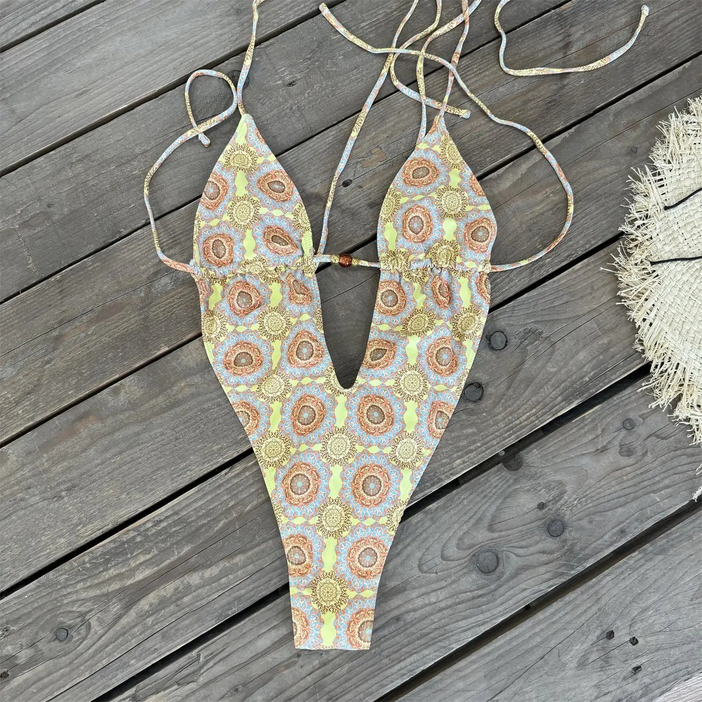 2026 New High Quality Elegant One Piece Swimsuit And Skirt Print Deep-V Lace-up Women Bikini Set Swimwear Party Bathing Suit