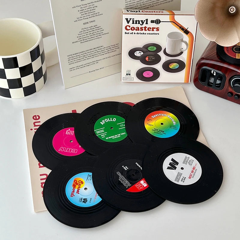 New 6/4/2PCS Retro Vinyl Record Cup Coaster Anti-slip Coffee Coasters Heat Resistant Music Drink Mug Mat Table Placemat Decor