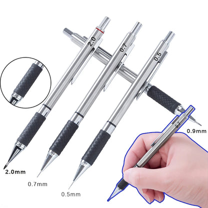 Metal Mechanical Pencil Set with Pencil Grip Leads Art Drawing Student Office Supplies 0.5/0.7/0.9/2.0mm Automatic Pencil