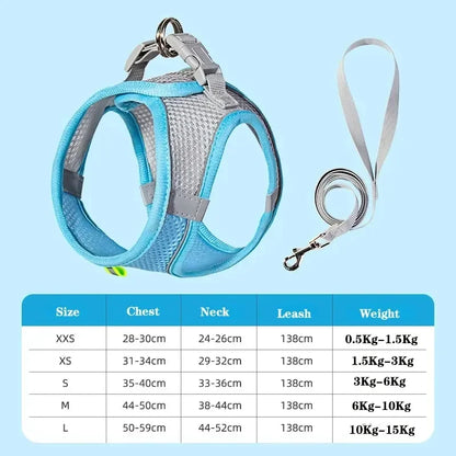 Soft mesh dog chest strap, suitable for training walks, adjustable dog vest, suitable for small and medium-sized dogs and cats