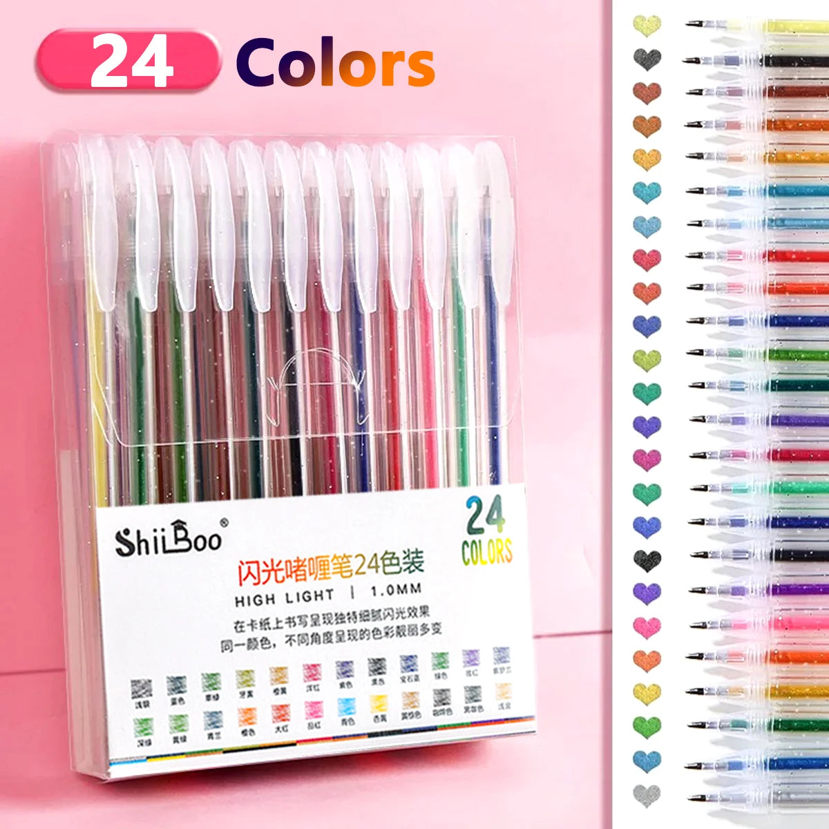 60 Colors Glitter Gel Pen 1.0mm Metal Glitter Color Ballpoint Pen Paper Cardstock Diary Drawing Marking Coloring DIY Art
