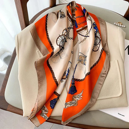 Luxury Print imitation Silk Square Scarf Women Spring Neck Tie Shawl Wraps Female Hair Hand Wrist Headkercheif Hijab Bandana