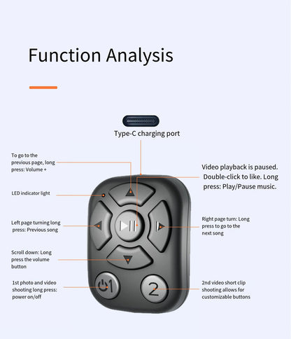 Wireless Automatic Clicker Remote Control Page Turner Continuous Click Device for eBooks Wireless Selfie Button Scroll Function