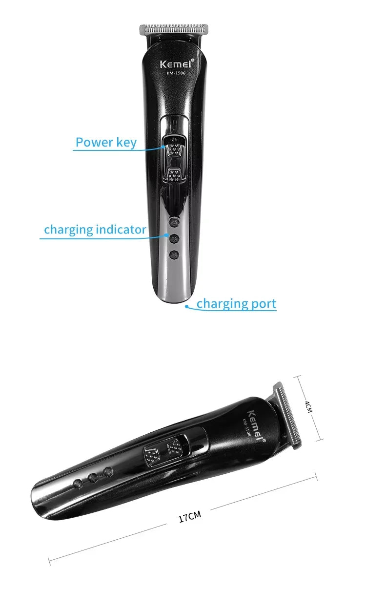 Kemei KM-1506 3 in 1 Electric Hair Clipper USB Charging Shaver Rechargeable Nose Hair Trimmer Professional Shaving Machine