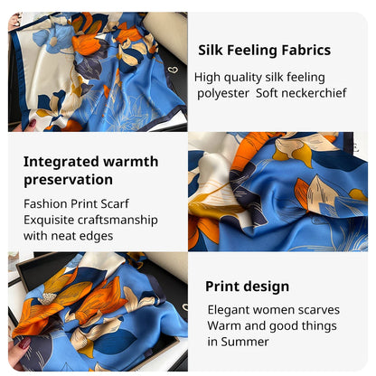 Luxury 2024 Silk Print Hair Scarf Women Floral Kerchief Neck Tie Hand Wrist Foulard Shawl Wraps Head Hijab Bandana Echarpe