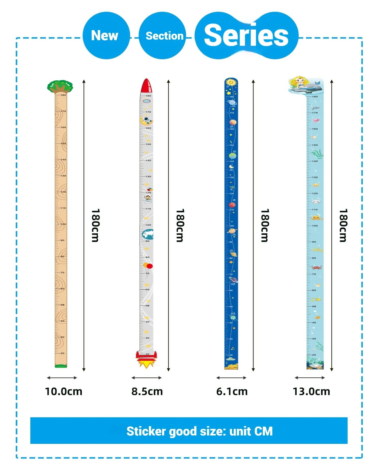 180cm Whimsical Animal Growth Chart Wall Decals: Unicorn, Dino, Giraffe Height Stickers for Nursery & Kids Room Decor