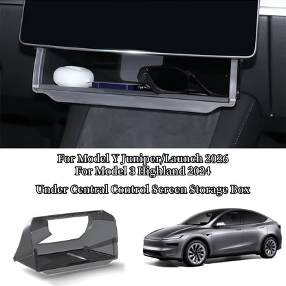 Center Console Screen Under Storage Box For Tesla Model 3/Y Juniper/Launch 2026, Center Console Hidden Storage Organizer Tray