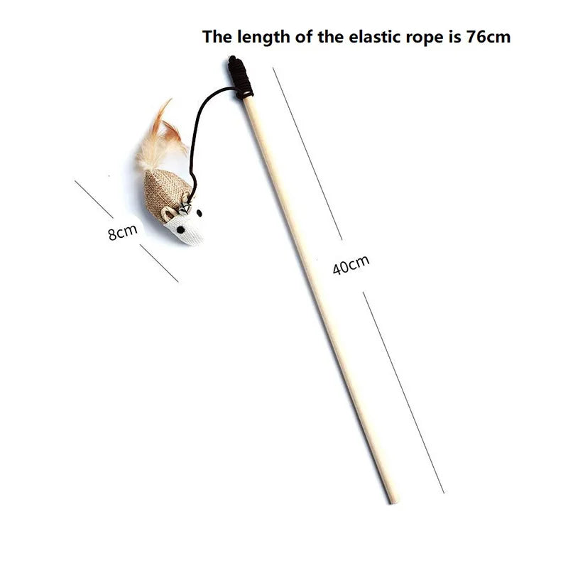 Fashion Cat Wand Toy Natural WoodenTeaser Wand for Cat Interactive Elastic String Cat Stick Pole Toy for Indoor