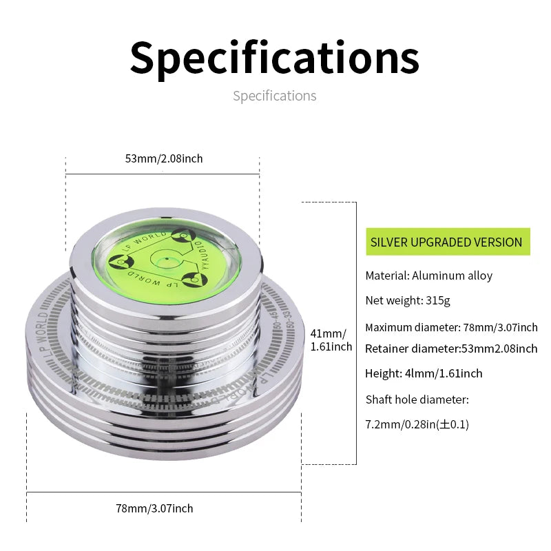 YYAUDIO Universal 50Hz LP Vinyl Record Player Disc Turntable Stabilizer with Level Aluminum Alloy Weight Clamp Music Player