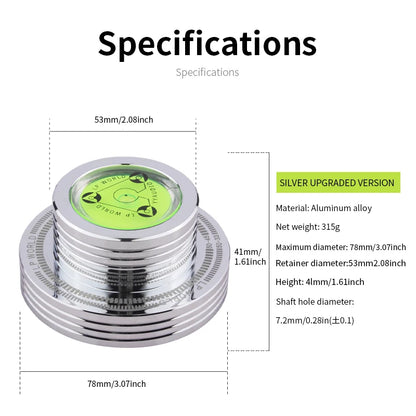 YYAUDIO Universal 50Hz LP Vinyl Record Player Disc Turntable Stabilizer with Level Aluminum Alloy Weight Clamp Music Player