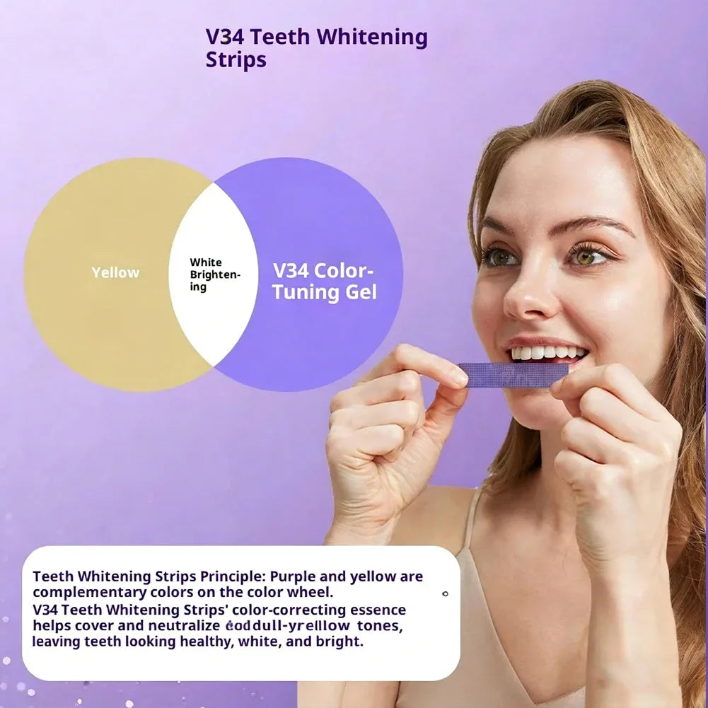 7pcs Purple Teeth Whitening Strips Professional Tooth Stain Removal Brighten Dental Bleaching Kit For Sensitive Teeth Oral Care