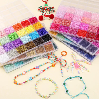 24 Grid 3mm Premium Glass Rice Beads Set 5200pcs Tiny Seed Beads Box Kit for Bracelet Necklaces Jewelry Making DIY Craft Beading