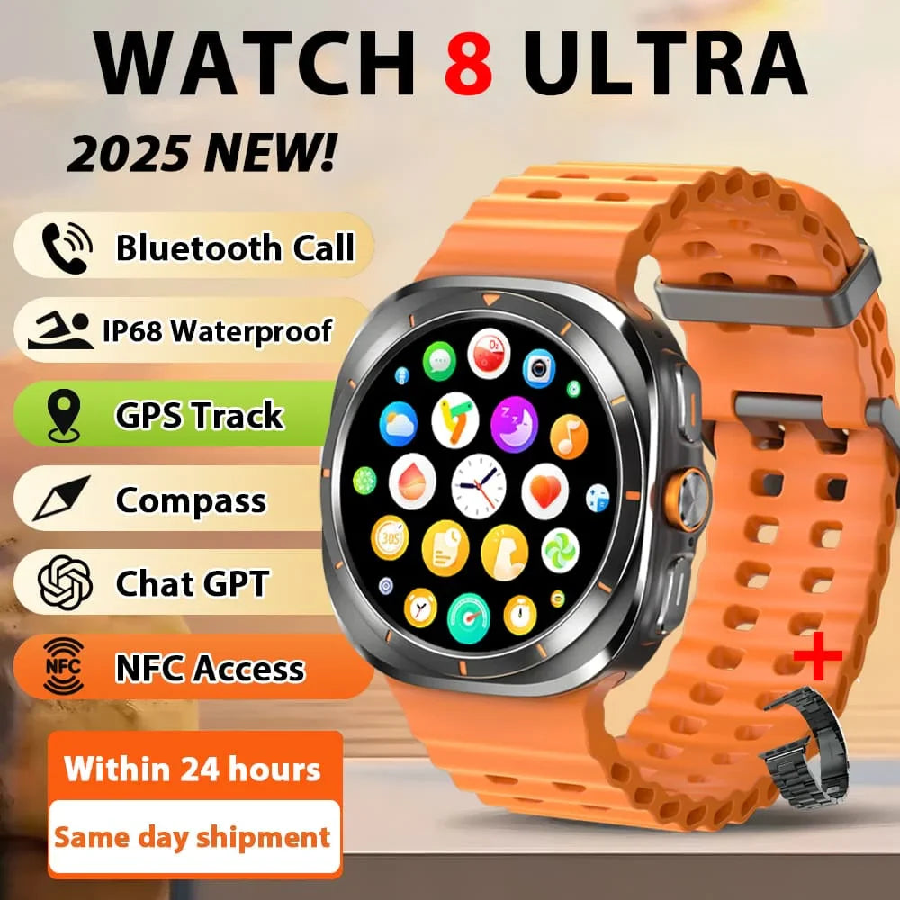 Smart Watch 8 Ultra 2025 Color Matching GPS Compass Smart Watch BT call NFC IP68 Waterproof 4GB Health monitoring Reduction 100%