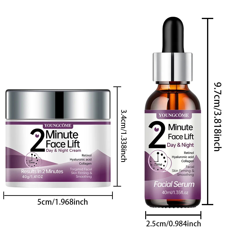 YOUNGCOME 2 Minute Face  Lift Day&Night Cream with Retinol and Serum, Hyaluronic Acid, Collagen,  Anti-Aging Firming Moisturizer