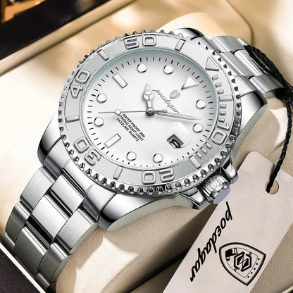 POEDAGAR Casual Fashion Man Wristwatch Waterproof Luminous Date Exquisite Men Watch Stainless Steel Classic Men's Quartz Watches