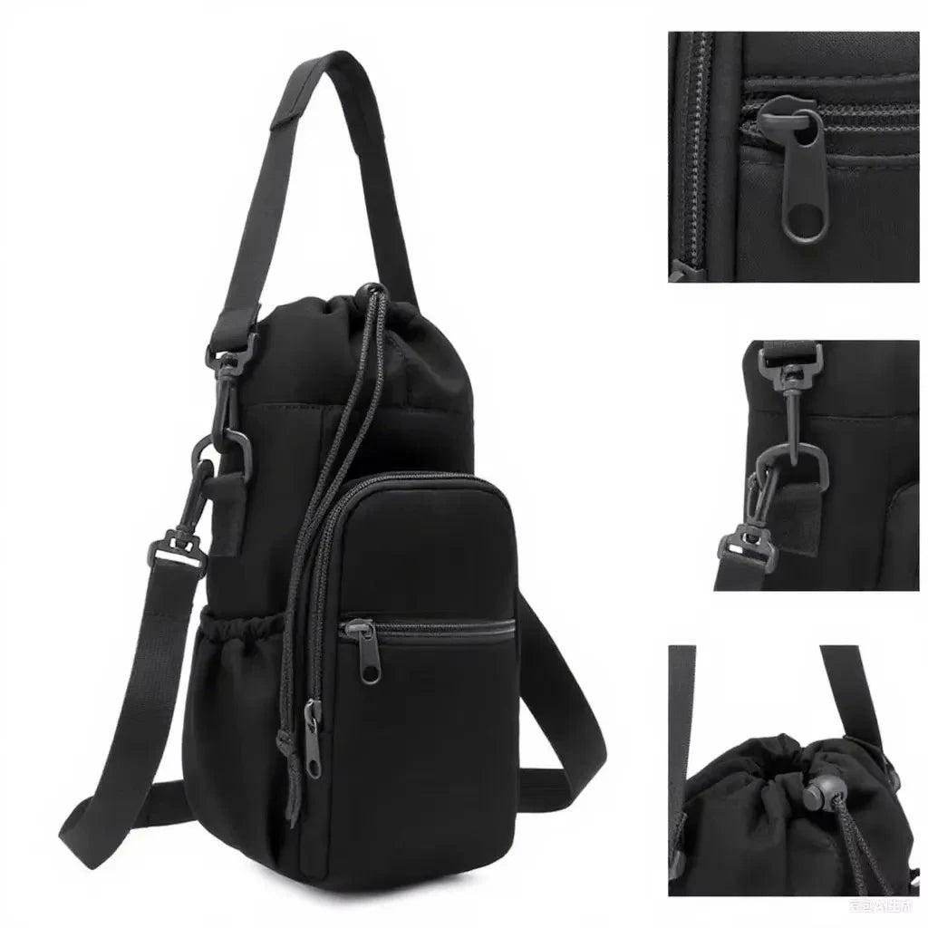 Portable Water Bottle Bag with Adjustable Strap Thermal Mugs Insulated Protective Cover Phone Pocket Outdoor Sports Travel Bag