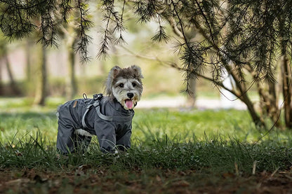 Dog Raincoat with Harness Waterproof Pet Rain Jacket for Small Dogs Adjustable Reflective Dog Rain Overalls with 4 Legs