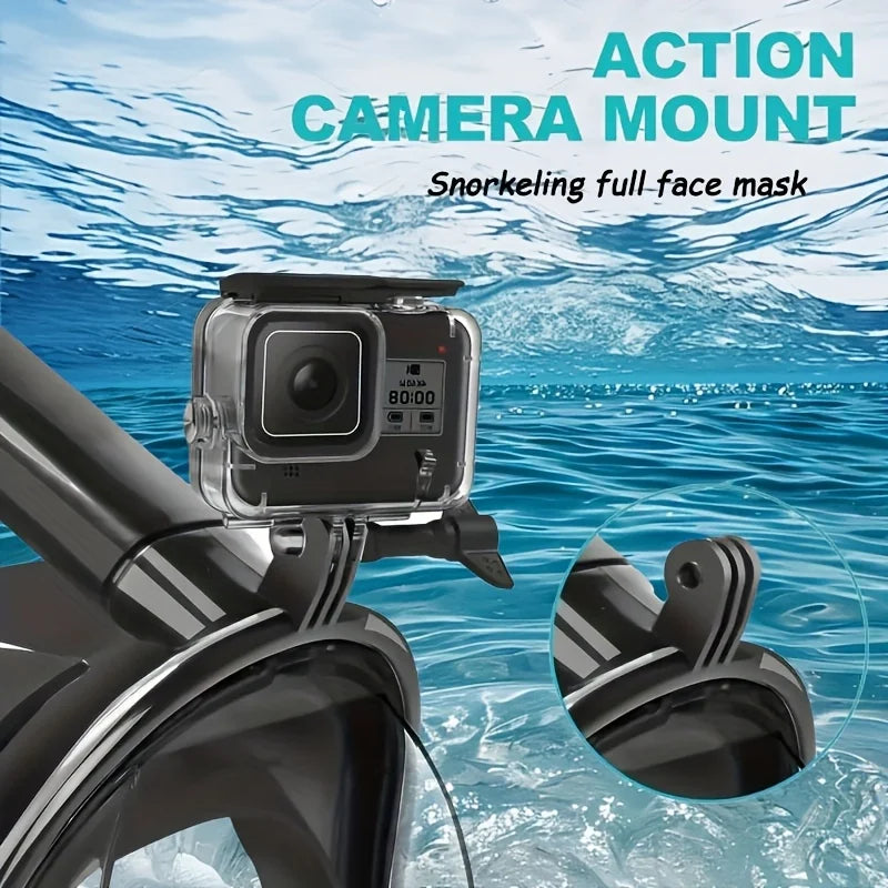 XIAOTREE Full-face snorkeling mask with removable camera mount (camera not included), anti-fog and leak-proof view
