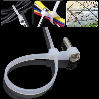 500/100PCS Screw Hole Cable Ties Reusable Fixed Nylon Cable Ties Self-locking Cord Ties Straps Fastening Loop Office Organizer